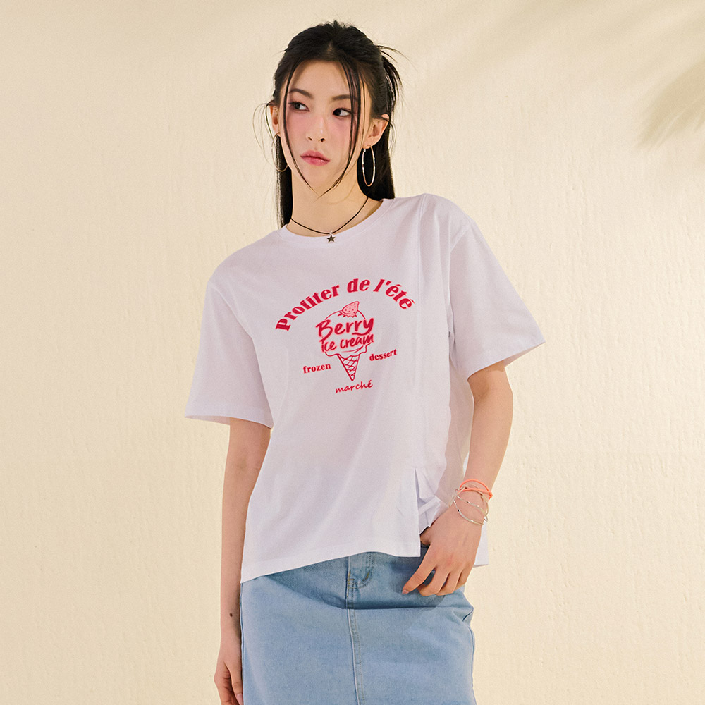 여성 밑단 변형 반팔 티셔츠-DBRG5893D01